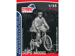 Dynamo models figurine 35163 Réfugié Européen 1939 - 1945 - Homme sur bicyclette avec chien 1/35