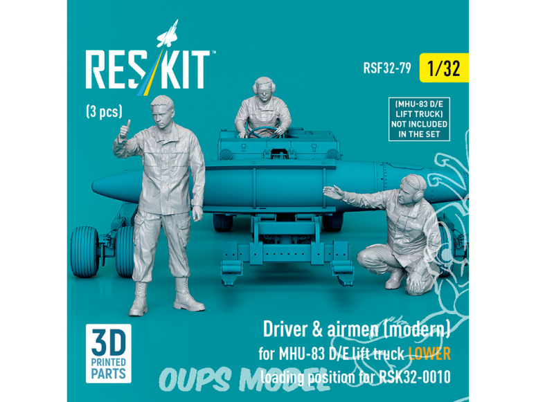 ResKit Figurine RSF32-0079 Chariot élévateur moderne MHU-83 D/E conducteur et aviateur, position de chargement inférieure 1/32