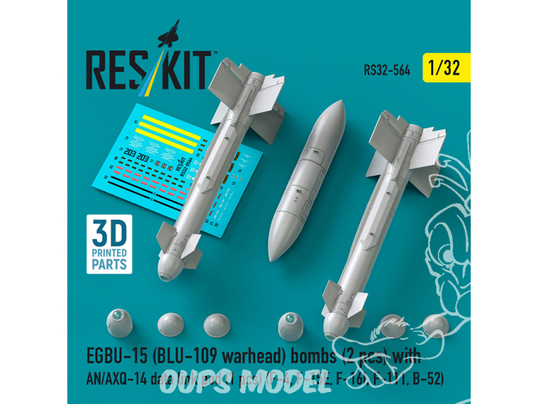 ResKit kit RS32-0564 Bombes à ogive EGBU-15 BLU-109 2 pièces, avec pod de liaison de données AN/AXQ-14 1 pièce 1/32