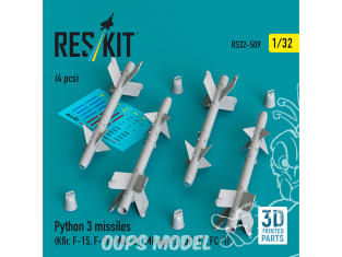 ResKit kit RS32-0509 Missiles Python 3 4 pièces imprimés en 3D 1/32