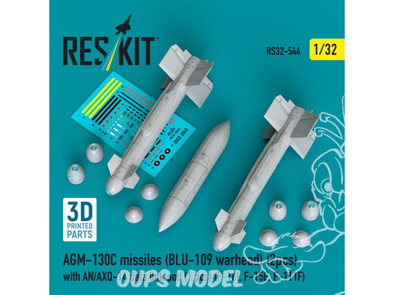 ResKit kit RS32-0544 Missiles AGM-130C 2 ogives BLU-109 avec nacelle de liaison de données AN/AXQ-14 1/32