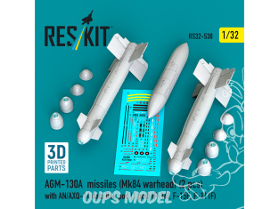 ResKit kit RS32-0538 Missiles AGM-130A 2p ogive Mk84 avec pod de liaison de données AN/AXQ-14 1p 1/32