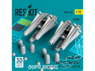 ResKit kit RS32-0519 LAU-88 avec 2 missiles AGM-65 « Maverick » 6 pièces imprimées en 3D 1/32