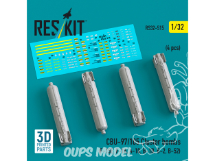 ResKit kit RS32-0515 Bombes à fragmentation CBU-97/105, 4 pièces imprimées en 3D 1/32