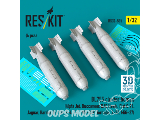 ResKit kit RS32-0535 Bombes à fragmentation BL755, 4 pièces imprimées en 3D 1/32
