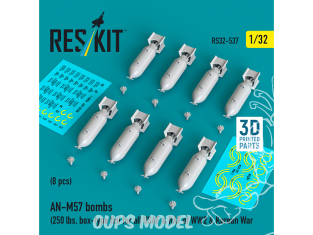 ResKit kit RS32-0537 Bombes AN-M57 de 250 lb, aileron de type boîte pour toutes les USAF et RAF 1/32