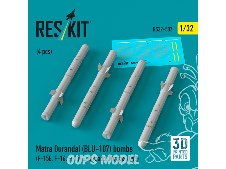 ResKit kit RS32-0507 Bombes Matra Durandal BLU-107 4 pièces imprimées en 3D 1/32