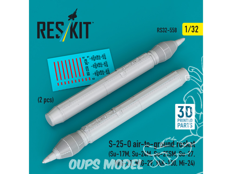 ResKit kit RS32-0558 Fusée air-sol S-25-O 2 pièces imprimées en 3D 1/32
