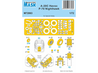 Special Hobby Masque avion M72063 A-20C Havoc / P-70 Nighthawk MASK pour spécial hobby 1/72