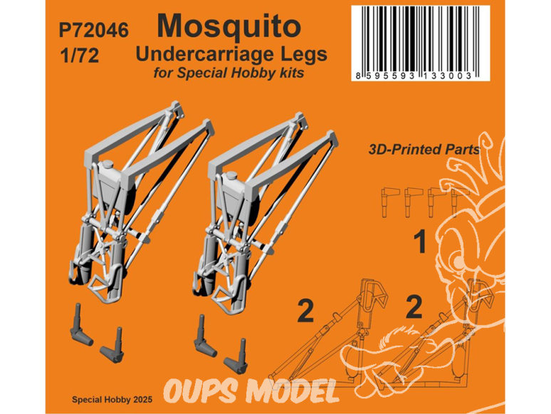 Special Hobby 3D Print avion P72046 Patins du train d'atterrissage Mosquito kit Spécial Hobby 1/72