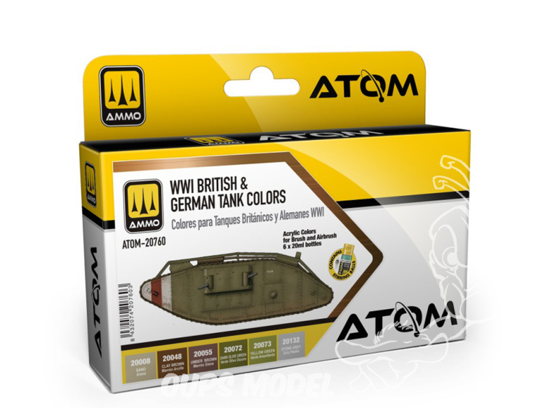 MIG peinture Atom 20760 Set couleurs chars Britanniques & Allemands WWI 6 x 20ml