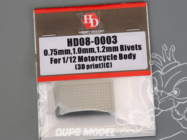 Hobby Design accessoire HD08-0003 0,75mm - 1,0mm - 1,2mm Rivets pour carénages impression 3D 1/12