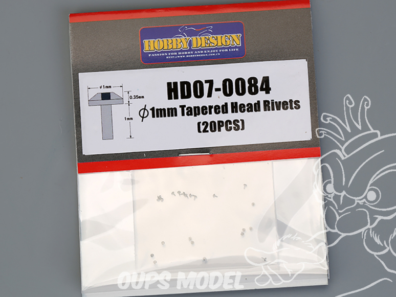 Hobby Design amélioration HD07-0084 Rivets à tête conique 1mm x20 1/24