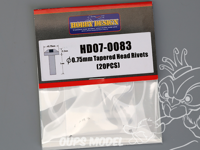 Hobby Design amélioration HD07-0083 Rivets à tête conique 0,75mm x20 1/24