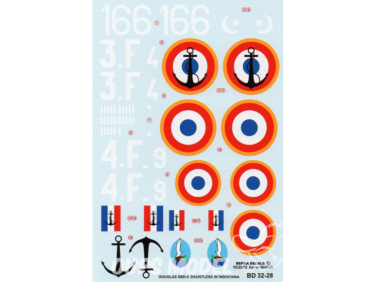 Decalques Berna decals BD32-28 Douglas SBD-5 Dauntless Francais en Indochine 1/32