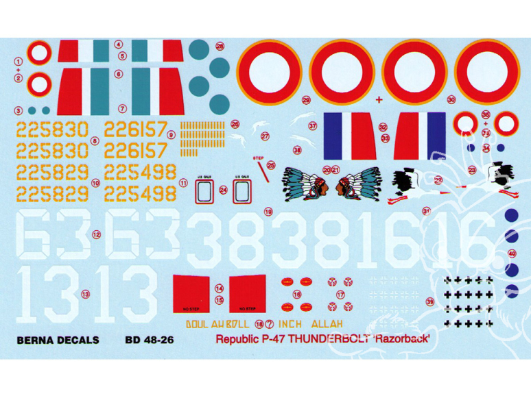 Decalques Berna decals BD48-26 Republic P-47D Thunderbolt Razorback 1/48