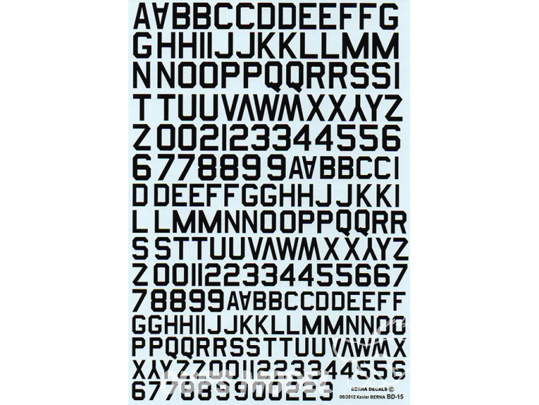 Decalques Berna decals BD-16 Chiffres et lettres identification noir type RAF 10-12-14mm