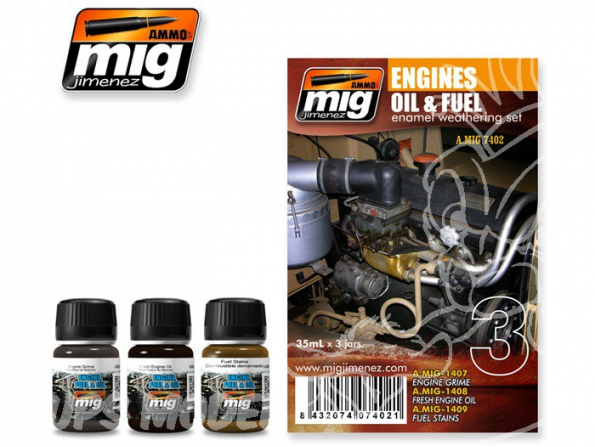 MIG salir vos maquette 7402 Set Moteur huile et carburant (3 x 35ml)