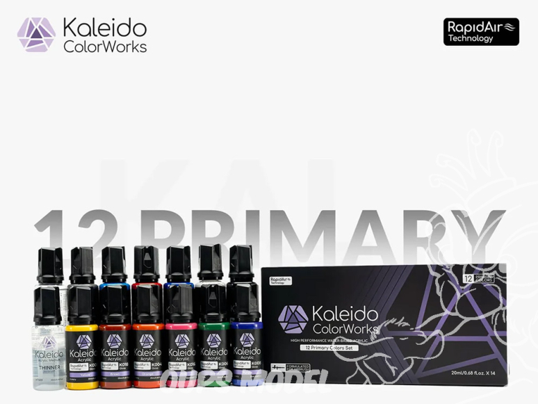 Kaleido Colorworks peinture acrylique 48672 Set de 12 couleurs primaires 12 x 20ml