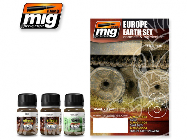 MIG salir vos maquette 7408 Set Terre Europe (3 x 35ml) Enamel et pigment