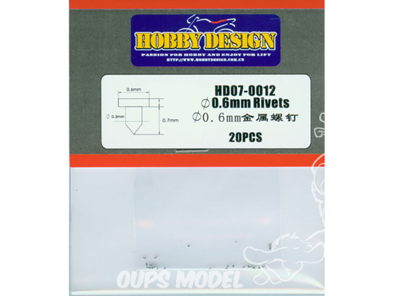 Hobby Design amélioration HD07-0012 Rivets 0,6mm x20 1/24