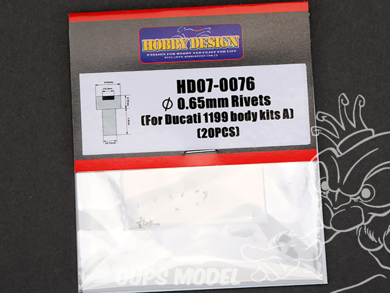 Hobby Design amélioration HD07-0076 Rivets 0,65mm Ducati 1199 Body kit (A) x20 1/12