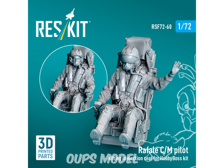 ResKit Figurine RSF72-0060 Figurine pilote Rafale C/M assise dans un siège éjectable kit HobbyBoss 1 pièce imprimée en 3D 1/72