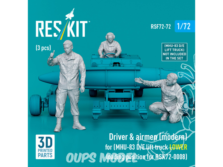 ResKit Figurine RSF72-0072 Chariot élévateur moderne 3 pièces MHU-83 D/E conducteur et aviateur 3 pièces imprimée en 3D 1/72