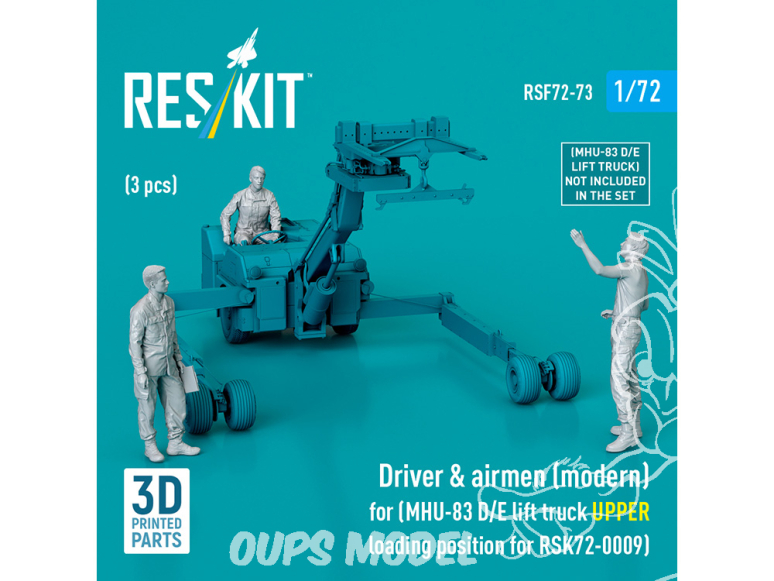 ResKit Figurine RSF72-0073 Chariot élévateur moderne 3 pièces MHU-83 D/E conducteur et aviateur 3 pièces imprimée en 3D 1/72