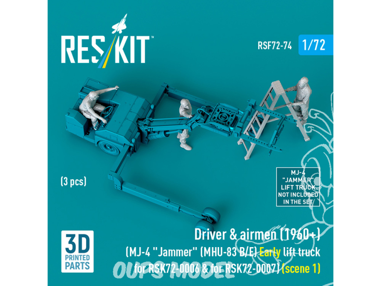 ResKit Figurine RSF72-0074 Conducteur et aviateurs 1960+ 3 pièces pour MJ-4 MHU-83 B/E jammer 3 pièces 1/72