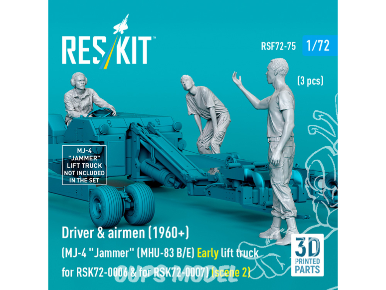 ResKit Figurine RSF72-0075 Conducteur et aviateurs 1960+ 3 pièces pour MJ-4 MHU-83 B/E jammer 1/72