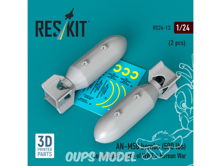 ResKit kit RS24-0013 Bombes AN-M58 2pièces 500 lbs pour tous les USAF et RAF 1/24