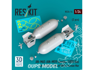 ResKit kit RS24-0014 Bombes AN-M65 AN-M59 2 pièces 1000 lbs pour tous les USAF et RAF 1/24