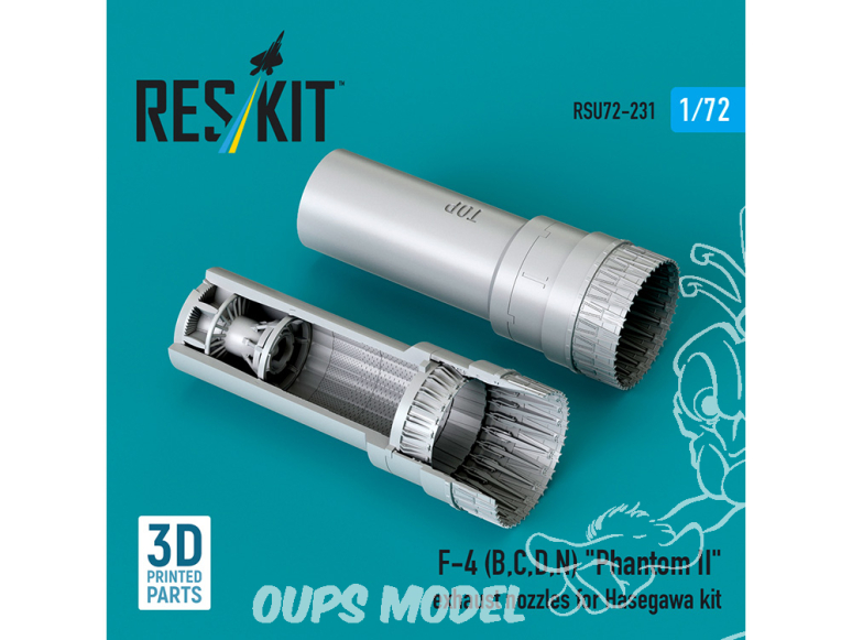 ResKit amelioration RSU72-0231 Tuyères d'échappement pour kit Hasegawa F-4B, ​​C, D, N Phantom II impression 3D 1/72