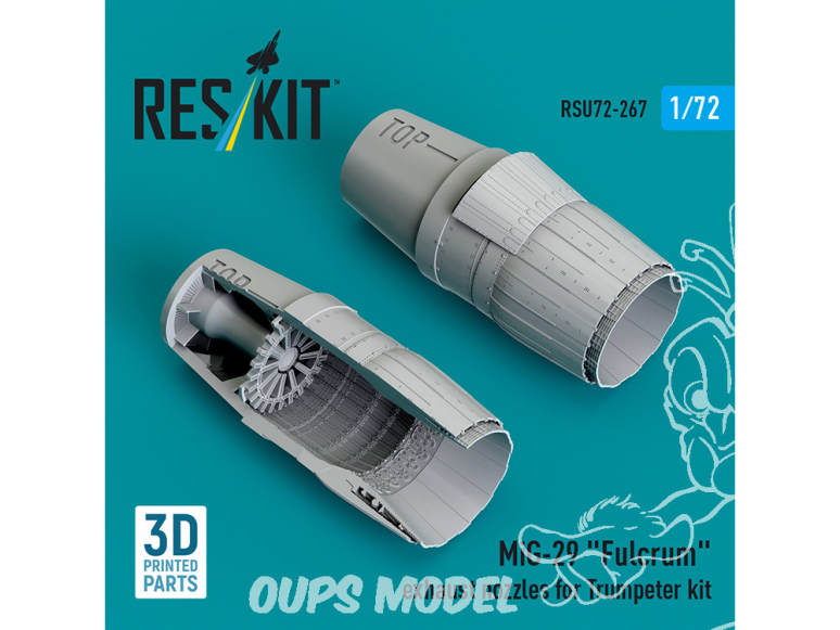 ResKit amelioration RSU72-0267 Tuyères d'échappement du MiG-29 Fulcrum pour maquette Trumpeter imprimées en 3D 1/72