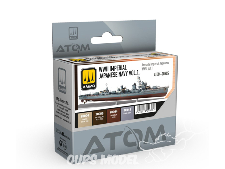 MIG peinture Atom 20605 Set couleurs bateaux WWII Marine Japonaise Impériale Vol.1 4 x 20ml