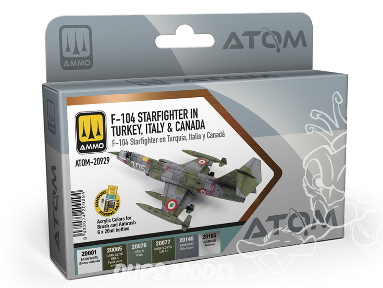 MIG peinture Atom 20929 Set avions F-104 Starfigher en Turquie - Italie & Canada 6 x 20ml