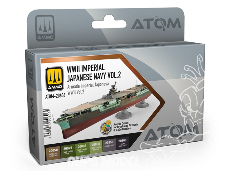MIG peinture Atom 20606 Set couleurs bateaux WWII Marine Japonaise Impériale Vol.2 6 x 20ml