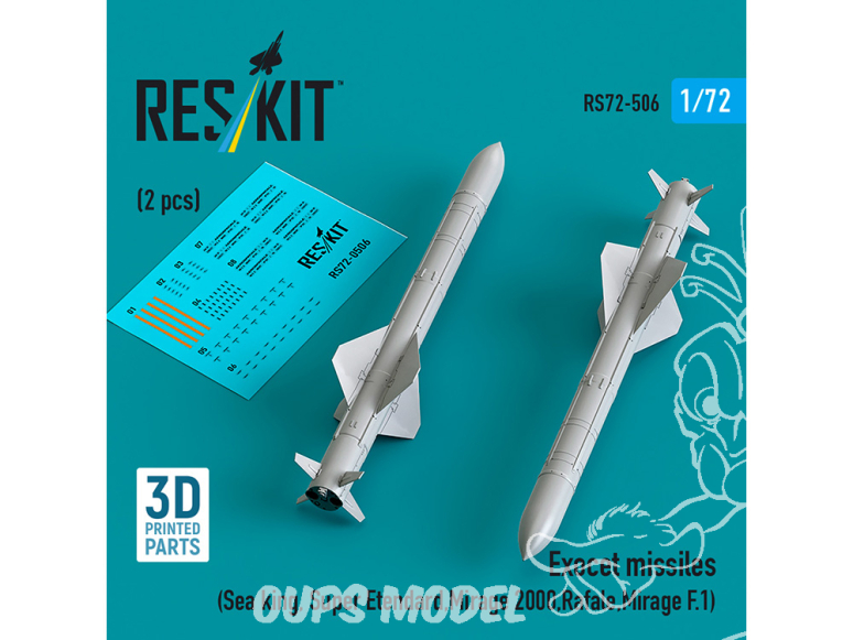 ResKit kit RS72-0506 Missiles Exocet 2 pièces imprimés en 3D 1/72
