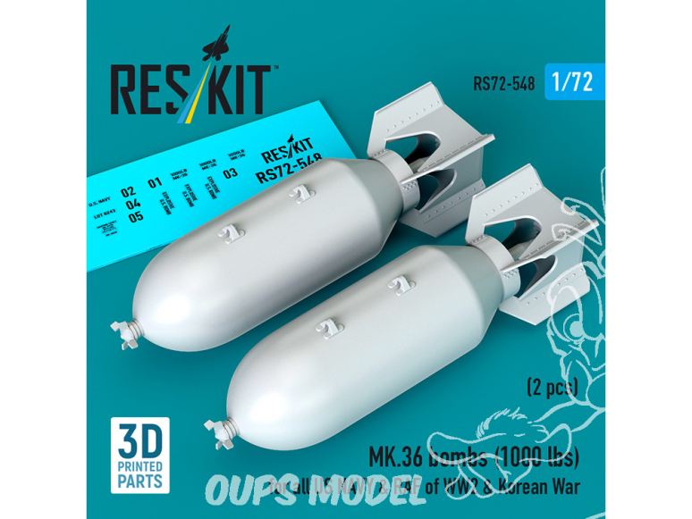 ResKit kit RS72-0548 Bombes MK.36 2 nités 1000 livres 'US Navy et la RAF WWII Impression 3D 1/72