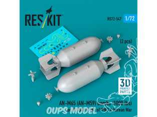 ResKit kit RS72-0547 Bombes AN-M65 AN-M59 2 pièces 1000 lbs pour tous les USAF et RAF 1/72