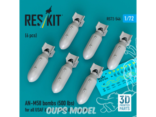 ResKit kit RS72-0546 Bombes AN-M58 6 pièces 500 lbs pour tous les USAF et RAF 1/72