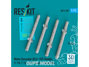 ResKit kit RS72-0507 Bombes Matra Durandal BLU-107 4 pièces imprimées en 3D 1/72