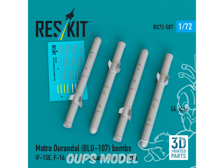 ResKit kit RS72-0507 Bombes Matra Durandal BLU-107 4 pièces imprimées en 3D 1/72