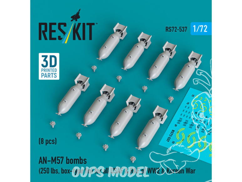 ResKit kit RS72-0537 Bombes AN-M57 de 250 lb, aileron de type boîte pour toutes les USAF et RAF 1/72