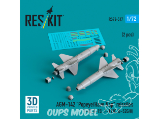ResKit kit RS72-0517 AGM-142 "Popeye/Have Nap" missiles 2 pcs imprimé en 3D 1/72
