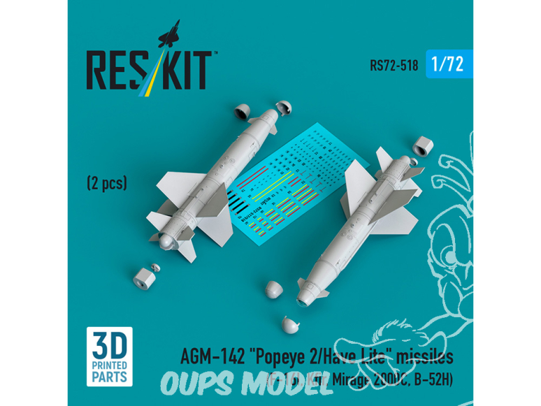 ResKit kit RS72-0518 Missiles AGM-142 « Popeye 2/Have Lite » 2 pièces imprimés en 3D 1/72