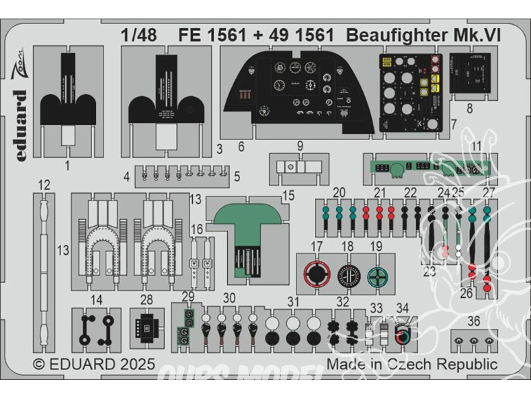 EDUARD photodecoupe avion FE1561 Zoom amélioration Beaufighter Mk.VI Revell 1/48