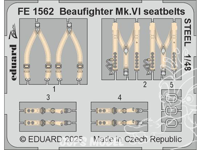 EDUARD photodecoupe avion FE1562 Harnais métal Beaufighter Mk.VI Revell 1/48