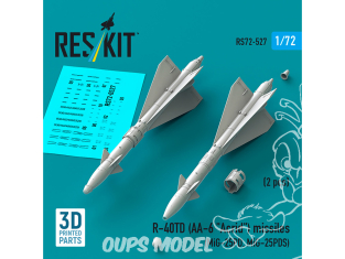ResKit kit RS72-0527 Missiles R-40TD AA-6 « Acrid » 2 pièces imprimés en 3D 1/72
